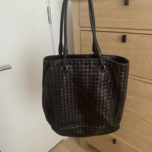 Bottega Veneta Intrecciato Leather Shoulder Tote - Dark Brown